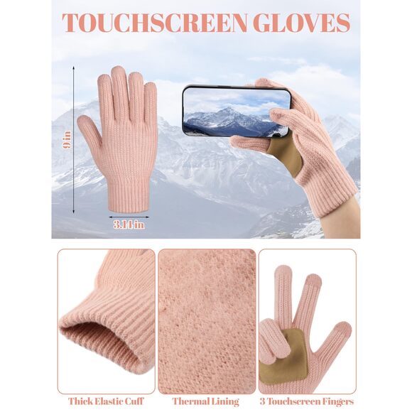 Women Winter Beanie Hat Scarf Glovess Set, Fleece Knitted Pompom 5866 - Picture 4 of 9